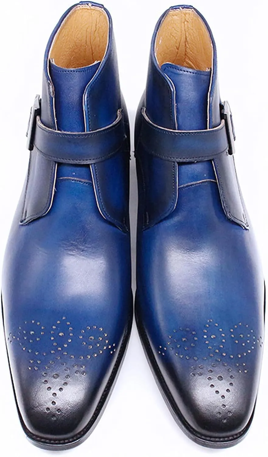 Santimon Chelsea Boots Men Casual Dress Ankle Boots Genuine Leather Buckle Brogues Pointed Toe Tuxedo Chukka Fashion Prom Wedding Business Western Cowboy Boots