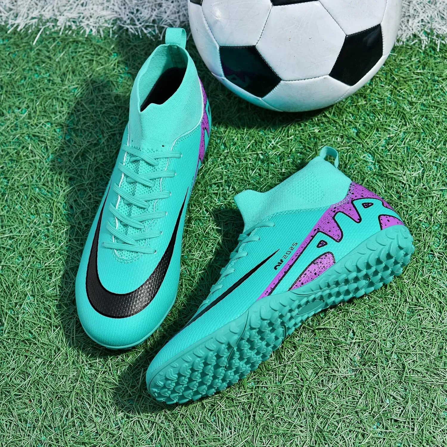 Turf Mens High-Top Soccer Cleats Womens Football Shoes for Boys Girls Beginners Lightweight Youth Professional Indoor Outdoor Black Purple Pink Beige