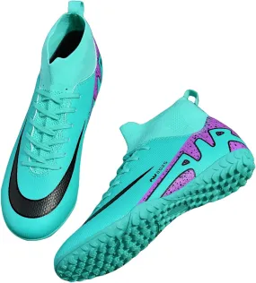 Turf Mens High-Top Soccer Cleats Womens Football Shoes for Boys Girls Beginners Lightweight Youth Professional Indoor Outdoor Black Purple Pink Beige
