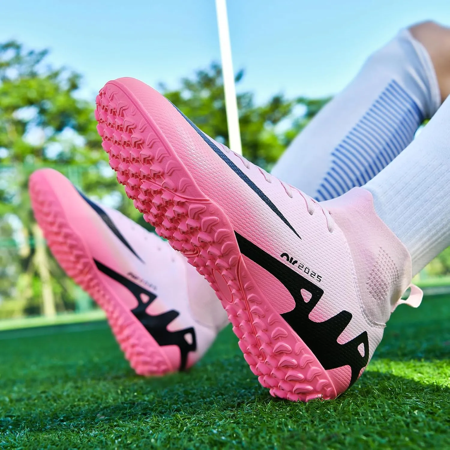 Turf Mens High-Top Soccer Cleats Womens Football Shoes for Boys Girls Beginners Lightweight Youth Professional Indoor Outdoor Black Purple Pink Beige