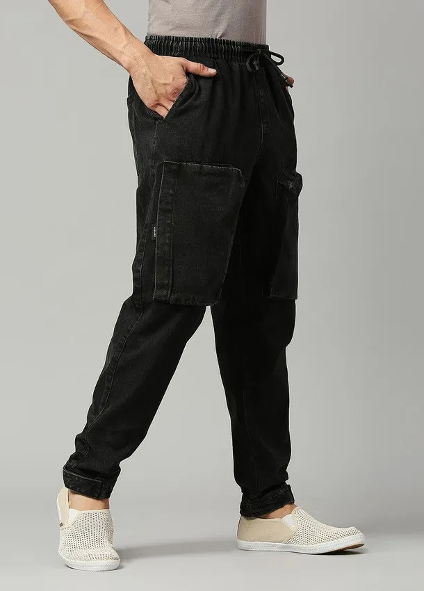 Washed Black Depp Front Patch Pocket Cotton Jogger