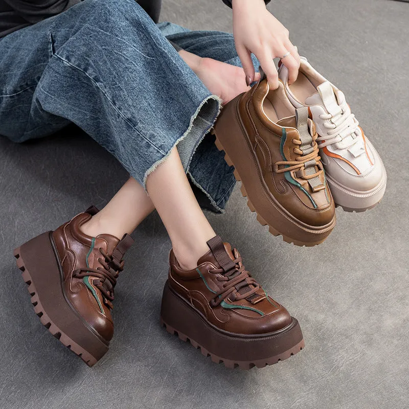 Women Retro Leather Platform Casual Shoes