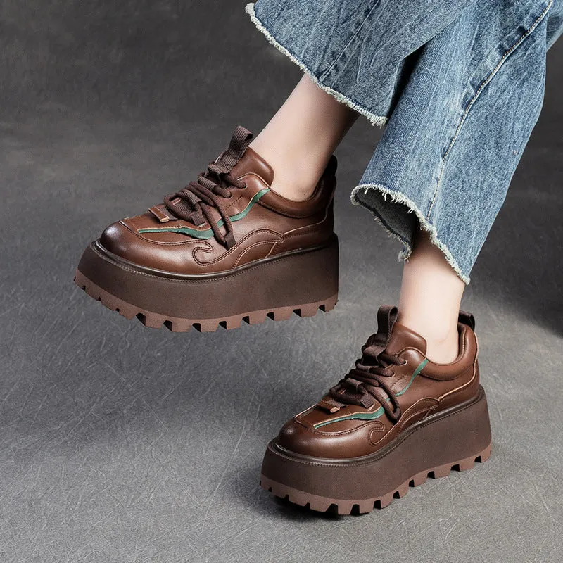 Women Retro Leather Platform Casual Shoes