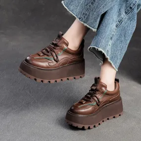 Women Retro Leather Platform Casual Shoes