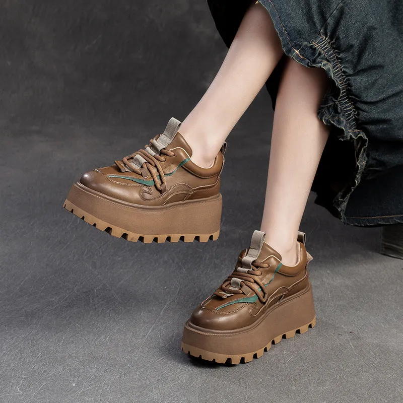 Women Retro Leather Platform Casual Shoes