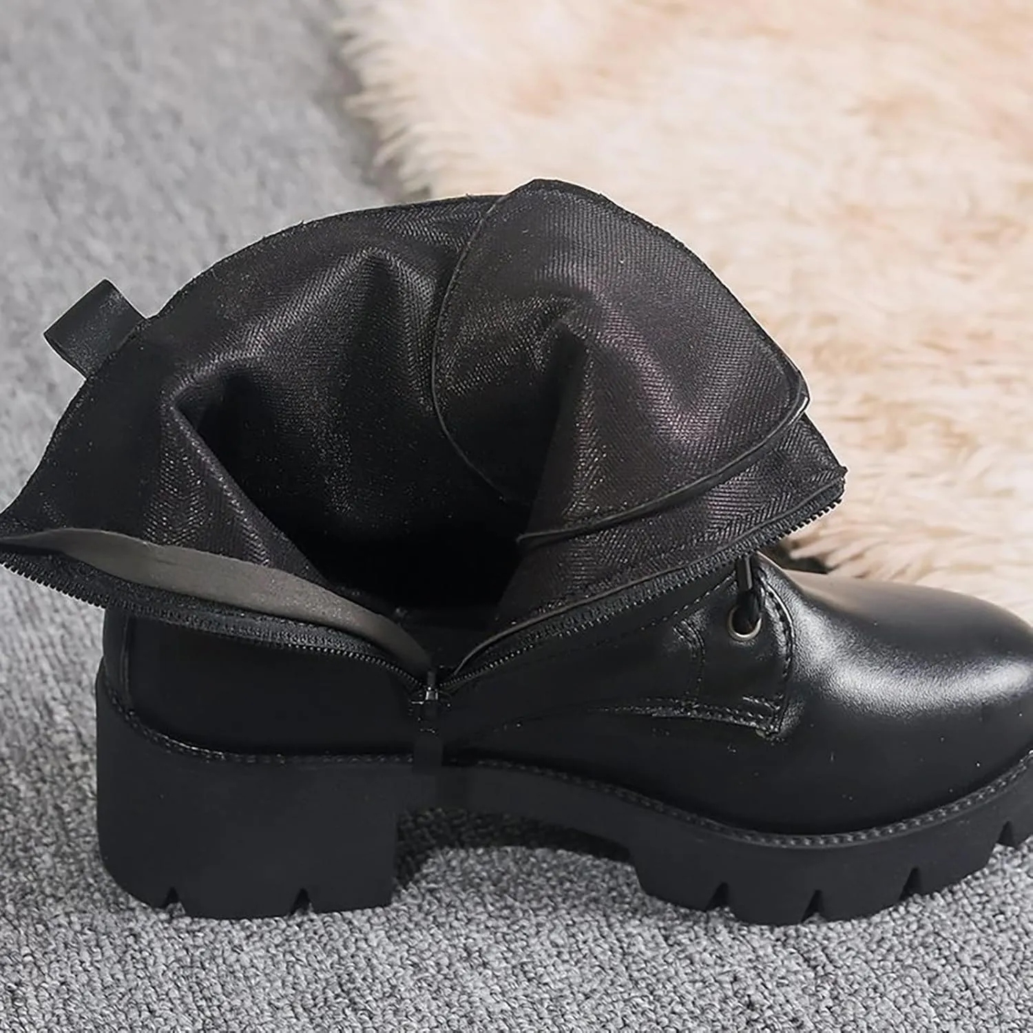 Womens Goth Chunky Ankle Boots Platform Bottom Chunky High Heel Lace Up Combat Boots Punk Short Mid Calf Booties