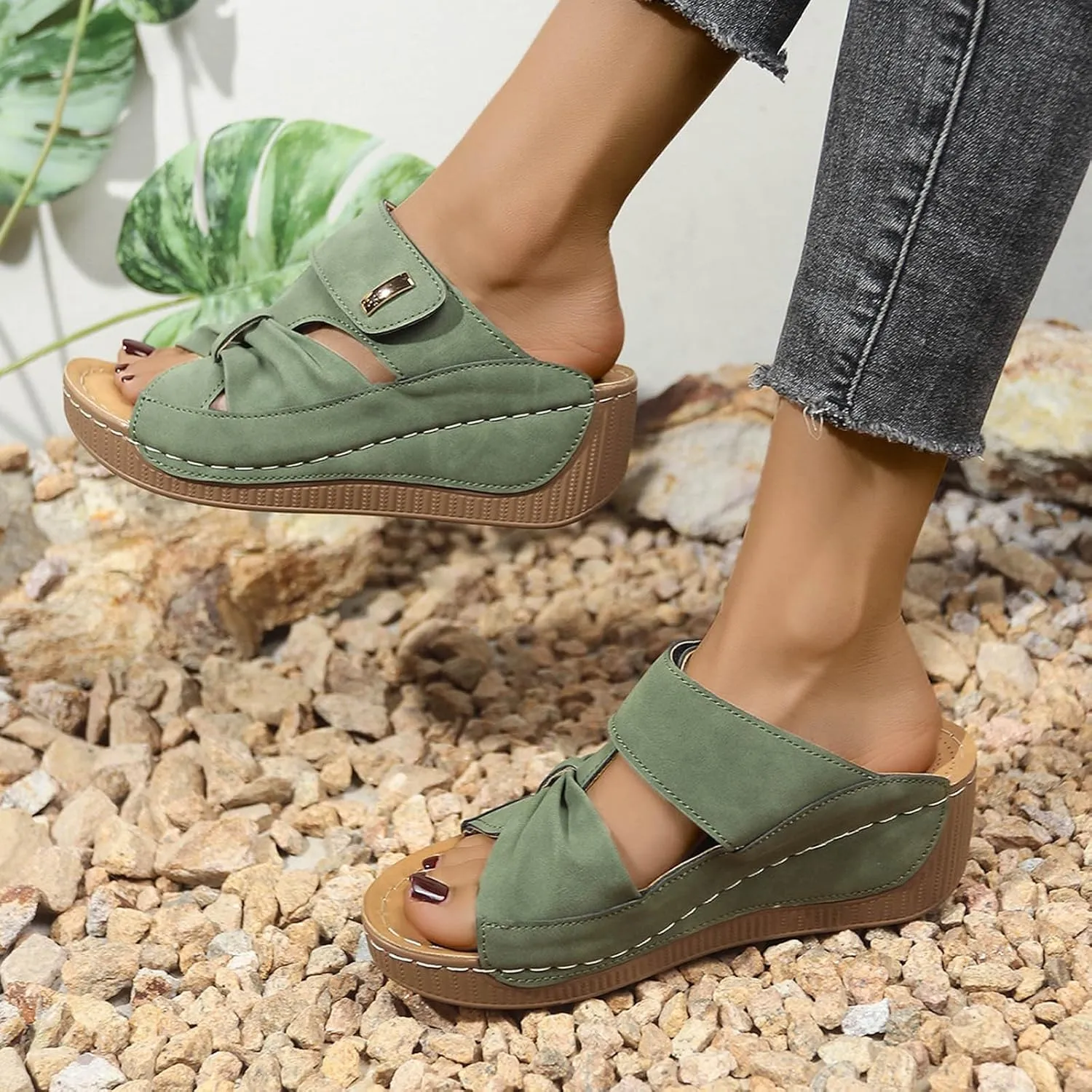 Women's Summer Slippers Open Toe Platform Sandals with Bowknot Casual Comfortable Beach Slide Sandals for Outdoor Vacation