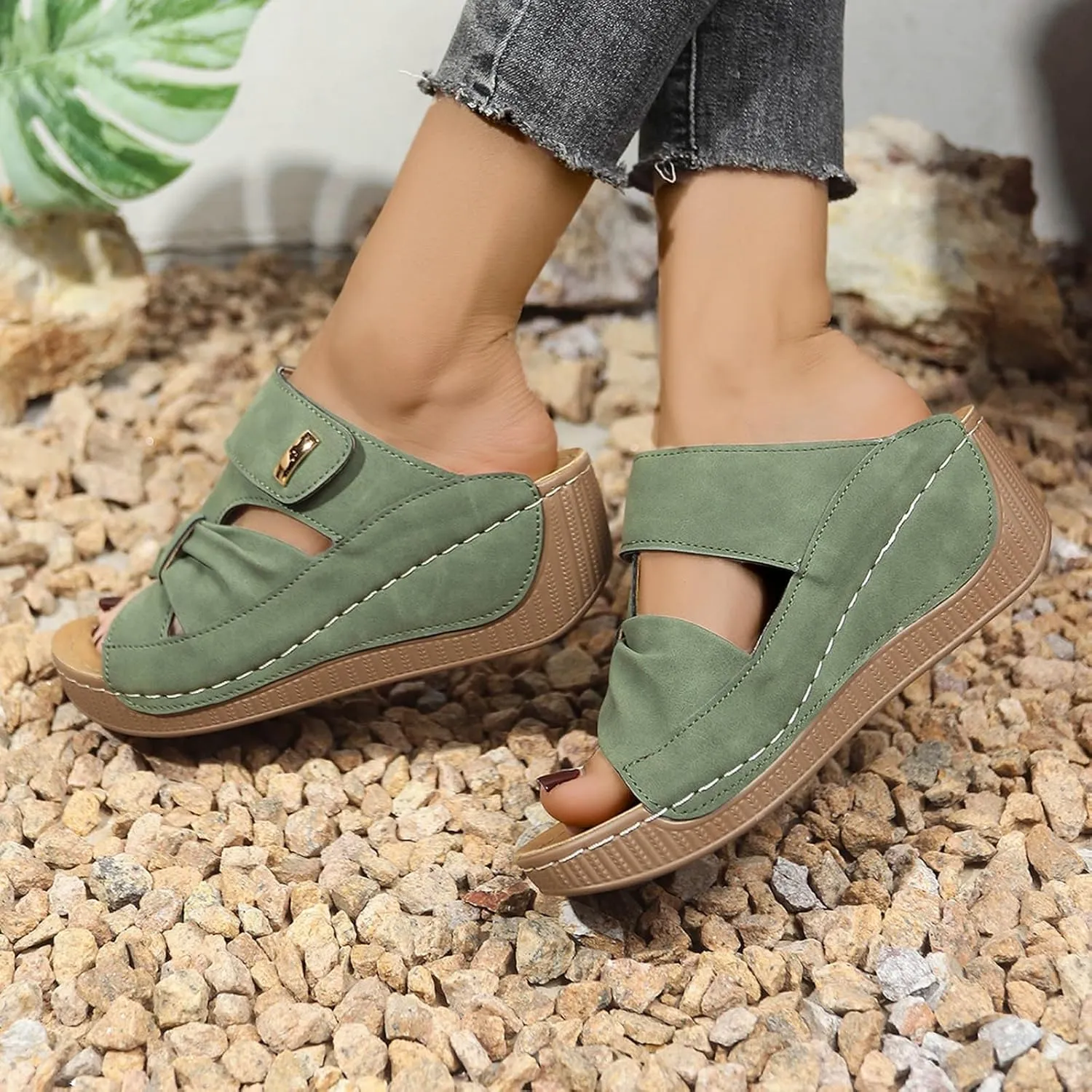 Women's Summer Slippers Open Toe Platform Sandals with Bowknot Casual Comfortable Beach Slide Sandals for Outdoor Vacation